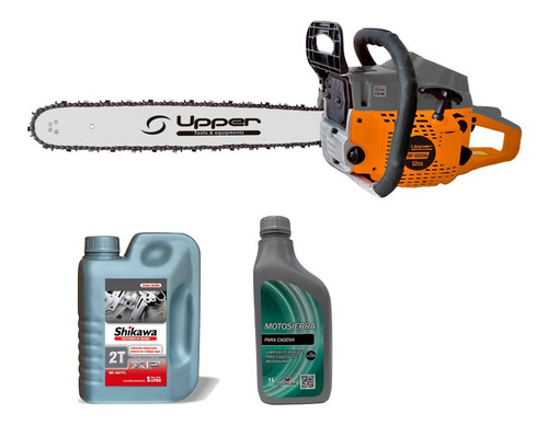 Imagen 1 de 8 de Motosierra Upper 52 Cc Espada 20 + Aceite Cadena + Aceite 2t