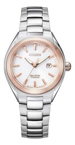 Reloj Citizen Ecodrive Ew2616-83a Dama Color de la correa Plateado Color del bisel Rosa Color del fondo Blanco