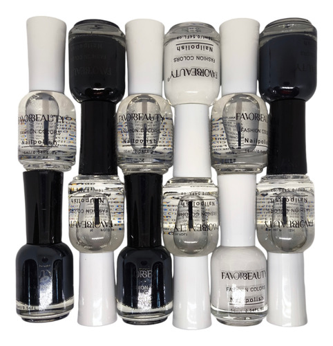 Esmalte De Uñas Favorbeauty, 12 Piezas Colores Surtidos. Color Blancos, Negros y Transparentes