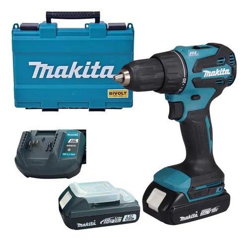 Parafusadeira Furadeira Impacto 18v 2 Baterias Maleta Makita Azul...
