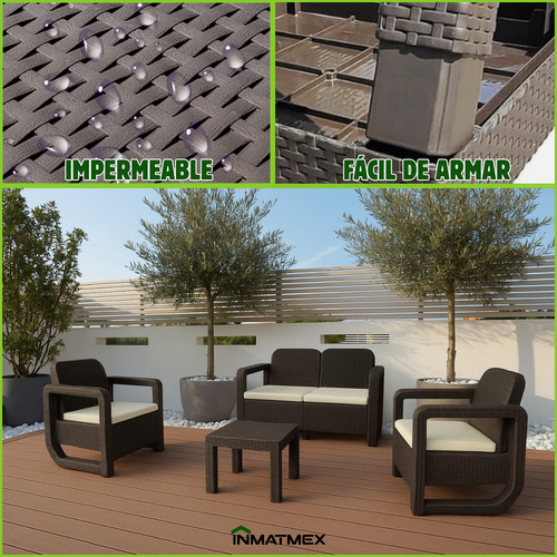 Sala Para Exterior Tipo Rattan Modelo Tulum Inmatmex Estructura Marrón oscuro