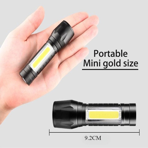 Linterna Led Portátil Con Zoom, Luz Lateral Cob, Luz Imperme