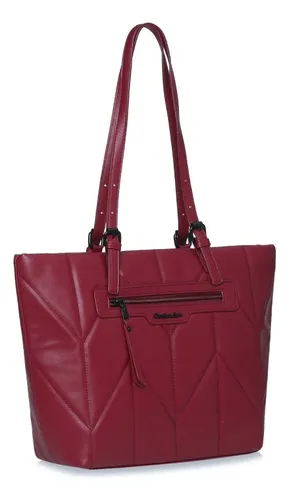 Cartera Bolso Las Oreiro Mujer 100% Cuero Pu Liviana 18961 Bordó