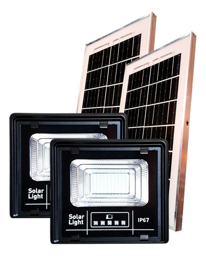 Kit 2 Refletor Luminária Solar 200w Led Linha Sor Pro Carcaça Preto Luz Branco-frio 127/220v