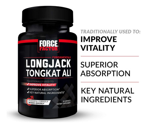 Longjack Tongkat Ali 500 mg, Force Factor, 30 cápsulas, E U Un sabor sin sabor