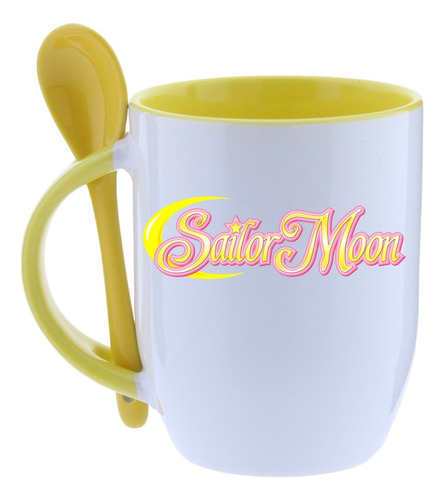 Taza Con Cuchara Sailor Moon 320ml Ceramica Premium Amarillo Sailor Moon