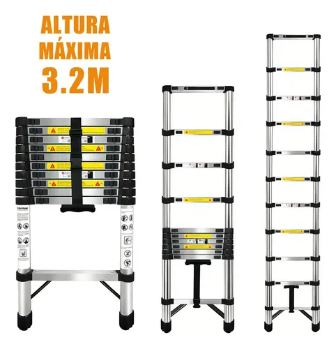 Escada Telescópica Extensível JST ETI320 3,2m Inox 11 Degraus Antiderrapante - R$ 370