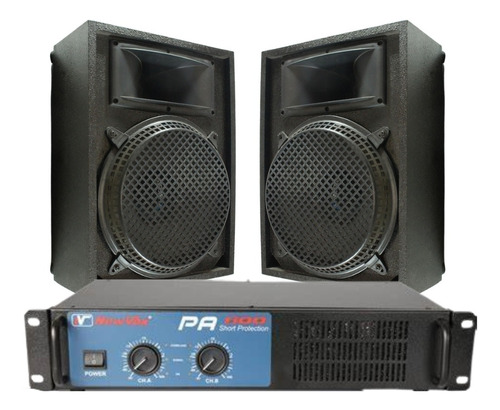 Kit Amplificador Pa 600-300w Rms+2 Caixas Acústicas 270w Rms