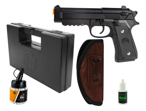 Pistola Airsoft Pt92 Full Metal Spring + 1000 Bolinhas + Kit
