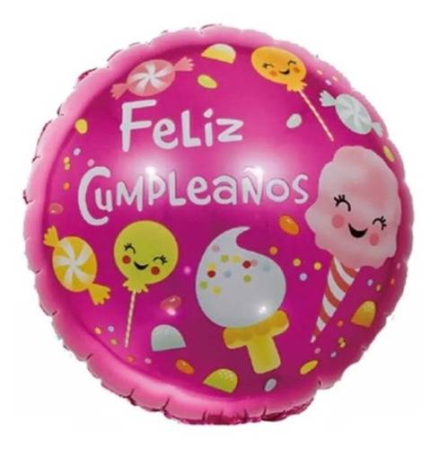 Globo Rosa Feliz Cumpleaños Diseño Dulces Pack De 6 - Venkos