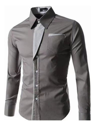 Camisa Elástica Rayas Diagonale Slim-fit Contraste Moda Ropa