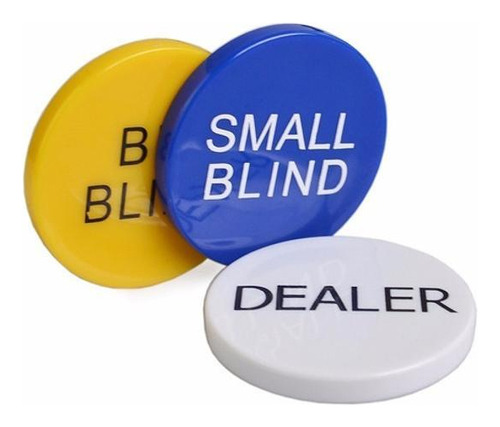 Kit 3 Ficha Botão Para Poker Dealer, Big Blind, Small Blind