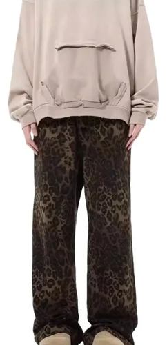 Vaqueros Yuelang Con Estampado De Leopardo De Pierna Recta P