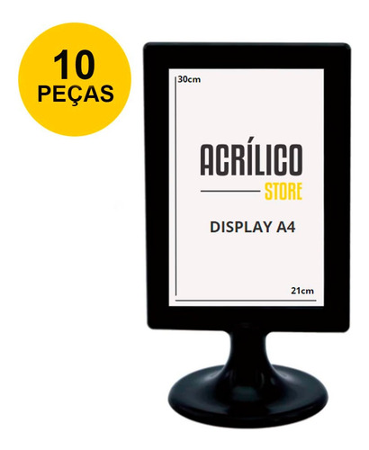 Display Preto Tipo T A4 Vertical (21x30cm) - 10 Peças