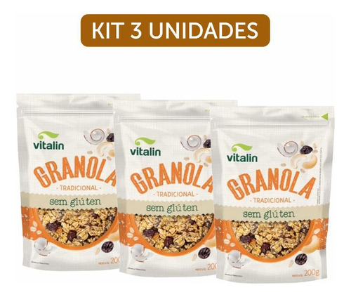 Kit 3x: Granola Tradicional Sem Glúten Vitalin 200g