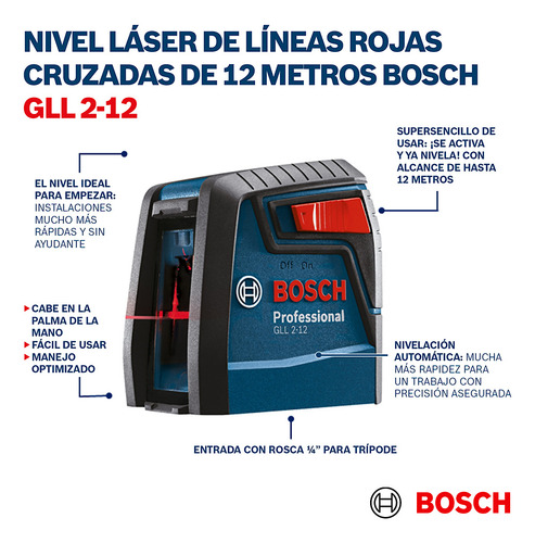 Nivel Láser Bosch Gll 2-12 Alcance 12m Con Soporte