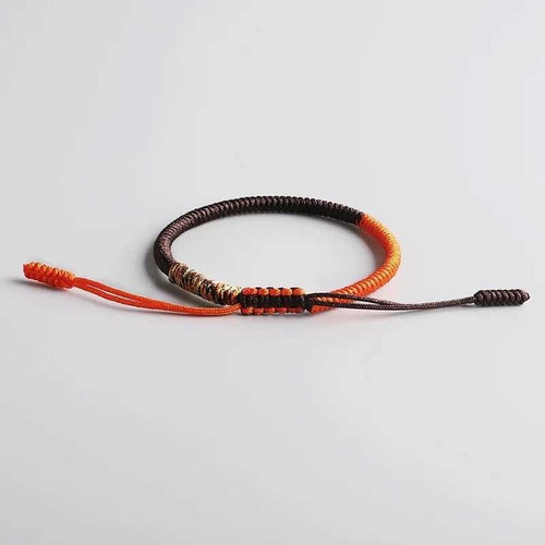 Pulsera Tibetana, Corazón Buddha, Hecha A Mano, Una Pieza Color Café/naranja Diámetro 18 Cm Largo 18 Cm
