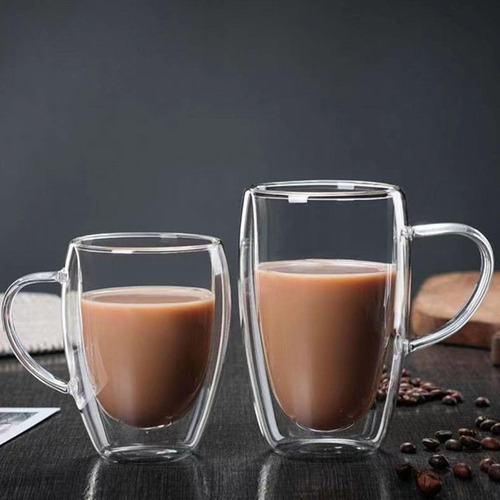Cf 4 Taza De Café De Cristal De Doble Pared Moderna Con Asa