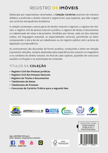 REGISTRO DE IMÓVEIS - 5ª ED - 2021, de Serra, Monete Hipólito. Editorial Editora Foco Jurídico Ltda, capa mole em português, 2020