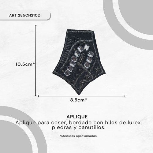 Aplique Bordado C/ Lurex Y Piedras X Par Art.285ch2102 Negro Bordada