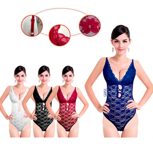 Body Con Horma En Sosten Y Encaje - Cuello V - Para Mujer