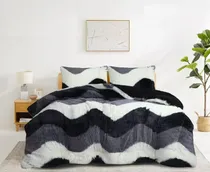 Comprar Plumon  2 Plaza Peludo Diseño Zigzag  Con Chiporro Tf Gris Zigzag