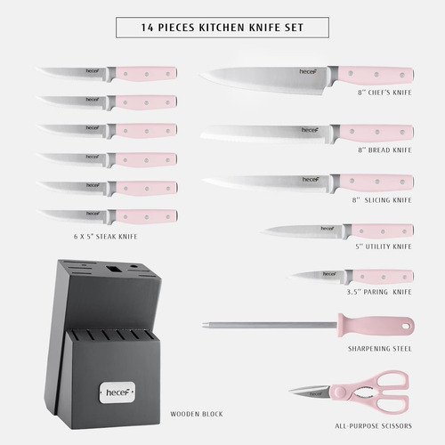 Hecef Juego De 14 Cuchillos De Cocina, Juego De 14 Piezas Co