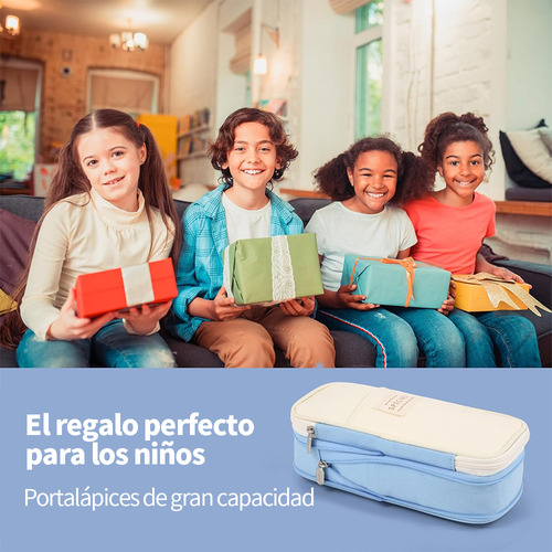 Estucheraz Escolares Lapicera Doble Capa De Gran Capacidad Color Azul claro YYugolo