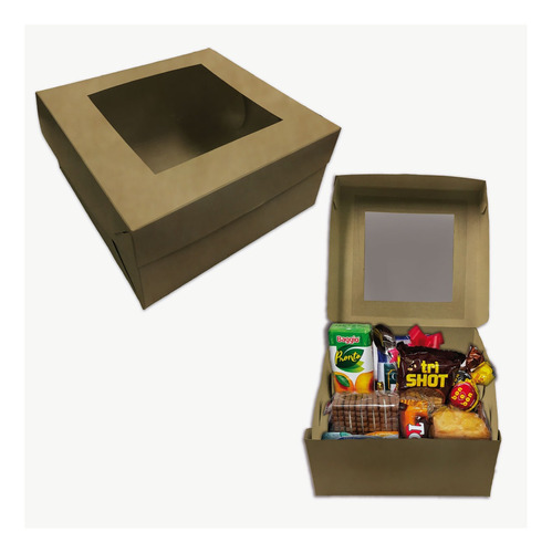 Cajas Para Desayunos Mediana Kraft Con Visor Pack X 10