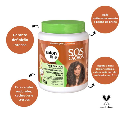 Creme Multifuncional Salon Line Sos Cachos Óleo De Coco 1kg