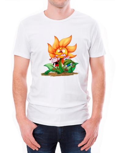 Polera Manga Corta Hombre/niño Cuphead Girasol Malvado Fan 