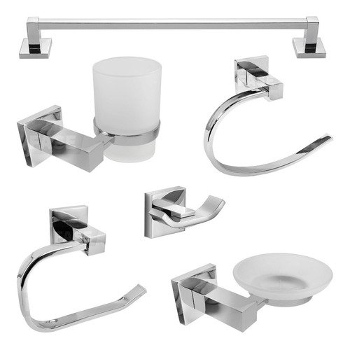 Accesorios Baño Cromado Gloa 6 Piezas Metal Diseño Moderno