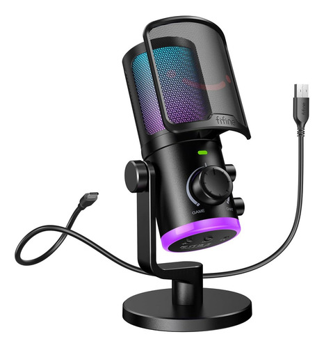 Micrófono Gamer Fifine Am6, Rgb, De Sobremesa, Usb, Negro