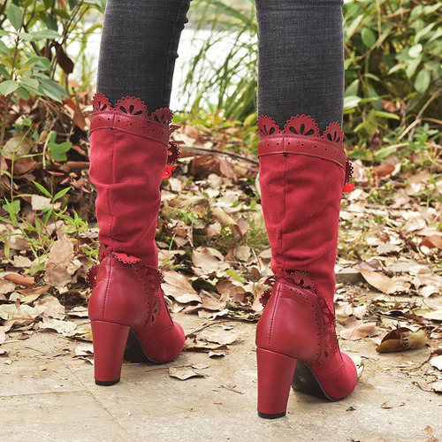 Botas A Media Pantorrilla Con Tacón Y Cordones Para Mujer