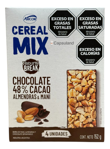 Pack 4 Barras Cereal Mix Almendra Mani Girasol 132g