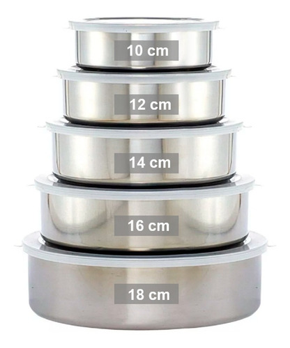 Imagen 4 de 7 de 5 Tapers De Acero Inoxidable Bowl Recipiente Metálico Vianda