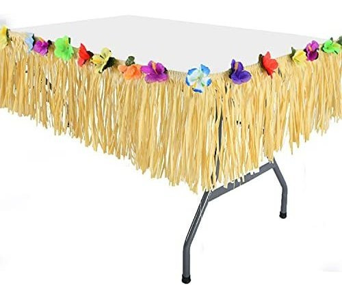 Hawaiian Luau Grass Rafia Fringe Banner Falda De Mesa F...