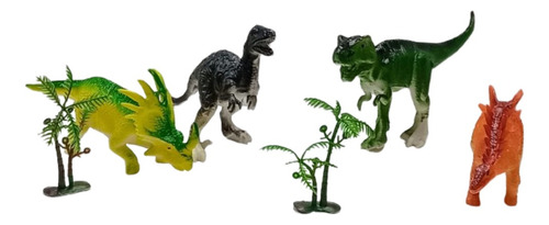 Set Dinosaurios De Goma Juguete Bolsa X 4 +2 Palmera