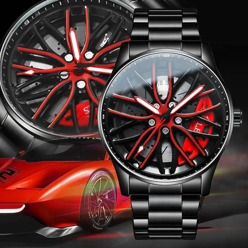 Reloj Deportivo Para Hombre De Rin Giratorio - Olevs Negro Rojo Negro