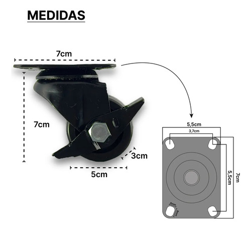4 Ruedas Mini 50mm Para 600kg (2 Con Freno) De Baja Altura Vigomaq