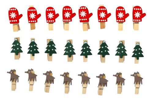 Ml 24x Clips De Madera Navideños, Soporte Para Fotos De