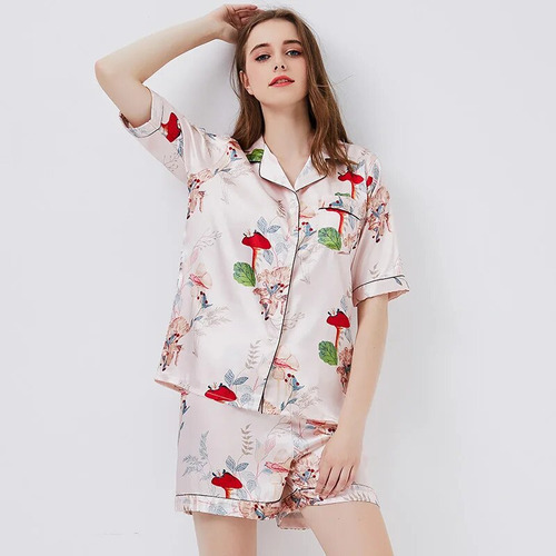 Conjunto De Pijama Con Estampado Floral De Manga Corta  Traj