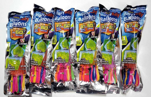 Globitos De Agua Happy Baby Balloons* 6 Pack ×37u Racimos *