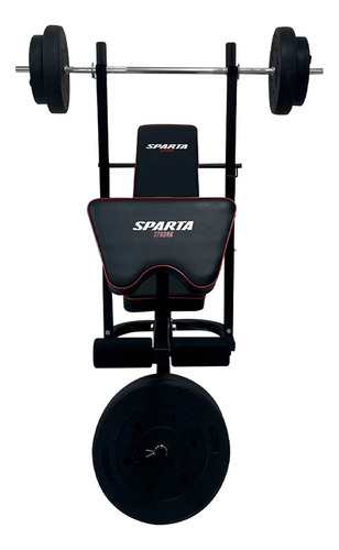 SPARTA, banco para ejercicios multifuncion, Barra Y Discos integrados de 55kg, estacion de fuerza BANSPA0001