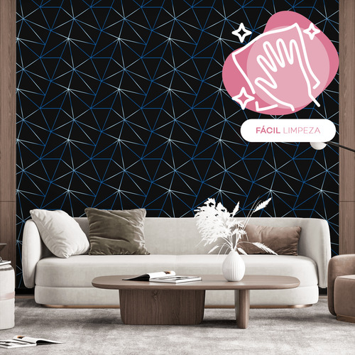 Papel De Parede Linhas Abstratas Azul Com Fundo Preto 12m