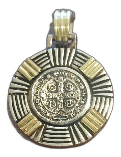 Medalla De San Benito De Plata 925 Y Oro 18k (grande) 3cm 