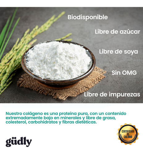 Colágeno Hidrolizado Puro Gudly Labs 1 Kg Péptidos De Colágeno De Alta Calidad 9 Gramos De Proteína Pura Por Porción. 100 Tomas