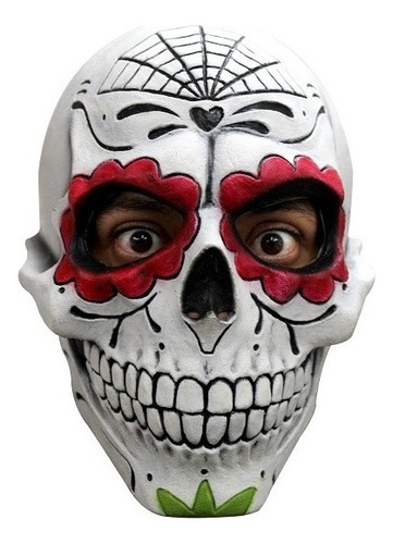 Mascara Calavera Flores Rojas