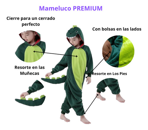 Pijama Mameluco Dinosaurio Verde Cosplay Disfraz Unisex Niñ@