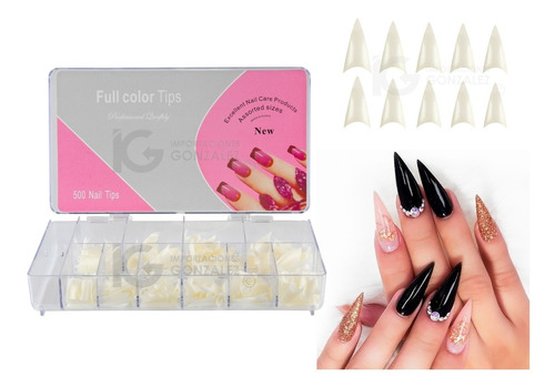 Caja Con 500 Tips Para Uña Postiza Stiletto Natural O Transparente 